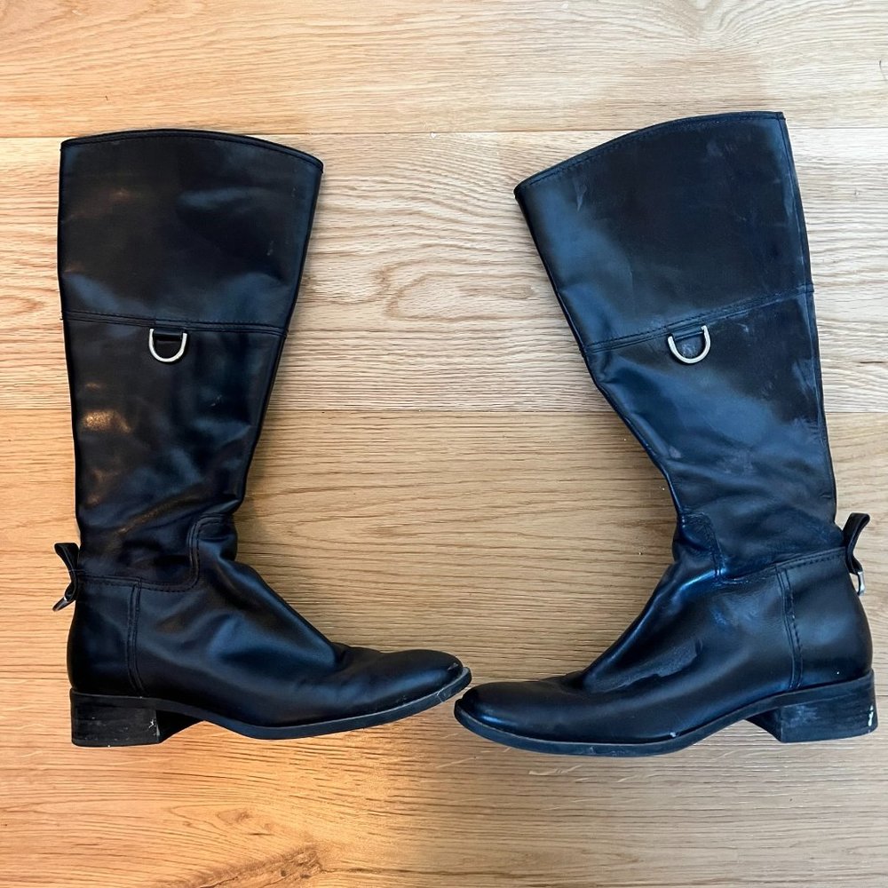 Etienne Aigner black leather riding-style boots, lined, Size 7.5